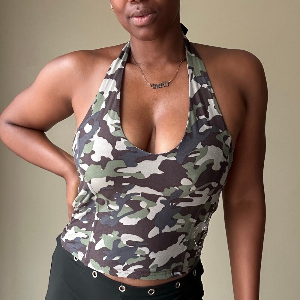 Baby Phat Green Camo Halterneck Top Size Medium